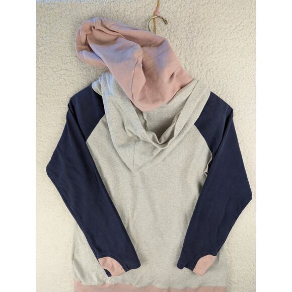 & Womens Asymmetry Neck Long Sleeve Double Hood Hoodie Gray/Pink XL Pockets - Picture 8 of 10